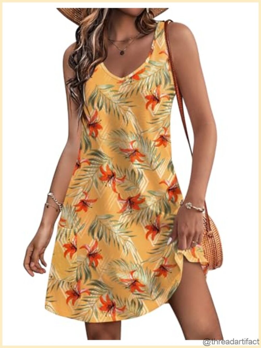 Women's Floral V-Neck Sundress with Pockets Loose Fit Casual Summer Dress